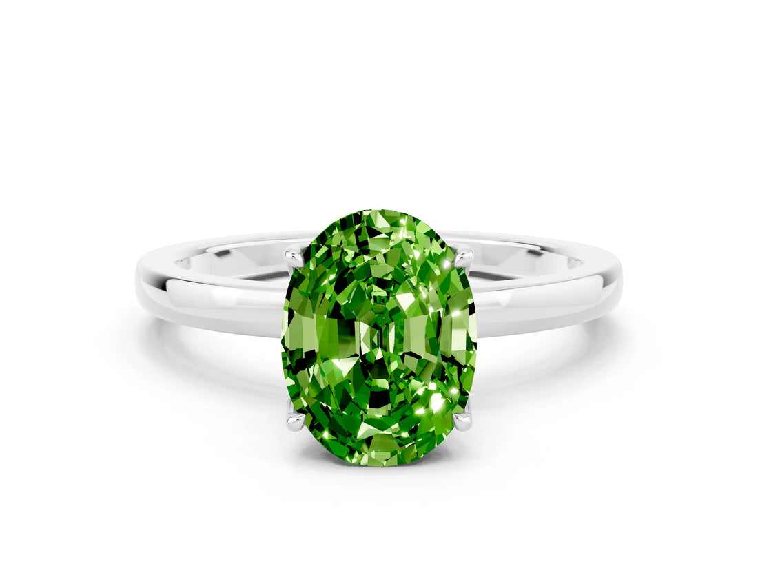 White gold Oval Cut Peridot Solitaire Ring with Thin Band and Prong Setting_12