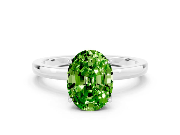 White gold Oval Cut Peridot Solitaire Ring with Thin Band and Prong Setting