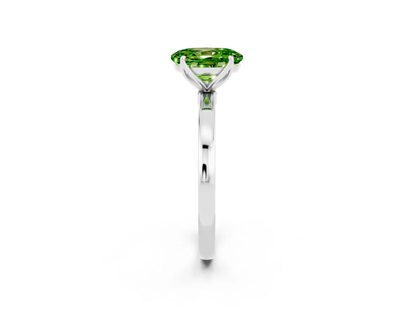 White gold Oval Cut Peridot Solitaire Ring with Thin Band and Prong Setting