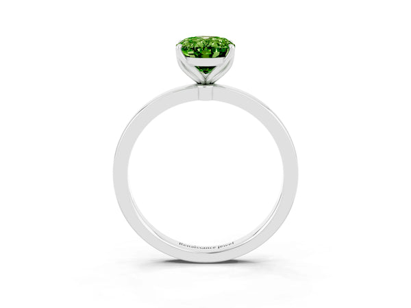 Silver Oval Cut Peridot Solitaire Ring with Thin Band and Prong Setting