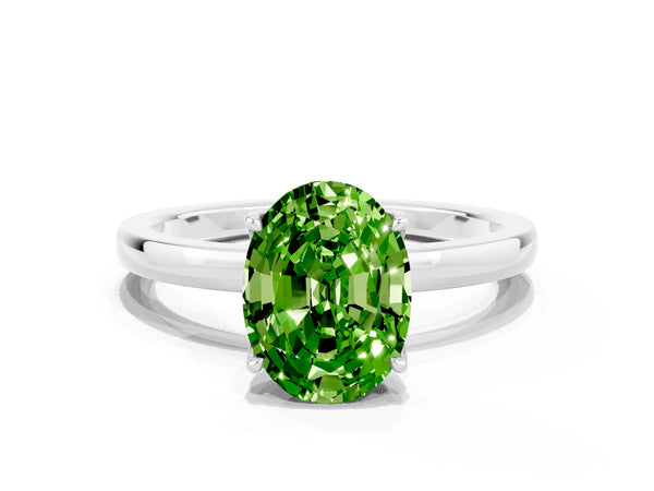 White gold Oval Cut Peridot Solitaire Ring with Thin Band and Prong Setting