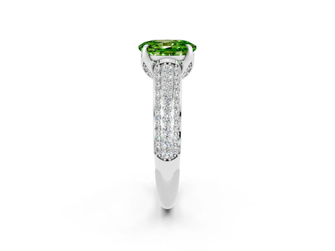 White gold Oval Cut Peridot Solitaire Ring with Three-Row Pavé Band and Four-Prong Setting_14