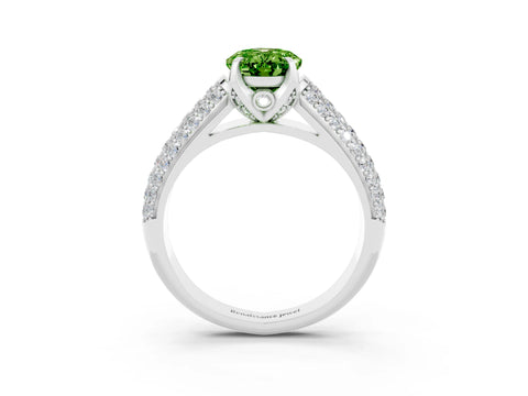 White gold Oval Cut Peridot Solitaire Ring with Three-Row Pavé Band and Four-Prong Setting_15