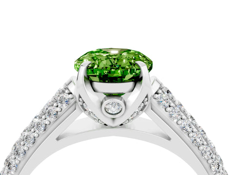 White gold Oval Cut Peridot Solitaire Ring with Three-Row Pavé Band and Four-Prong Setting_16