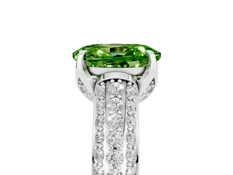White gold Oval Cut Peridot Solitaire Ring with Three-Row Pavé Band and Four-Prong Setting_17