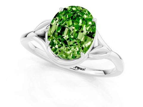 White gold Oval Cut Peridot Solitaire Ring with Twist Band and Four-Prong Setting_13