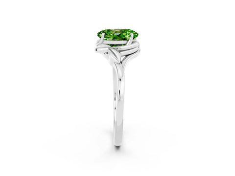 White gold Oval Cut Peridot Solitaire Ring with Twist Band and Four-Prong Setting_14