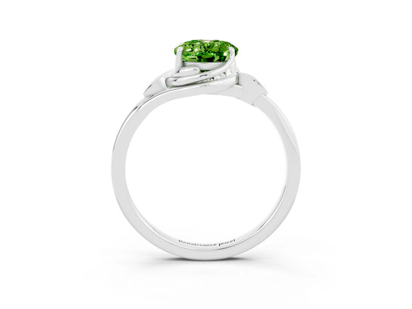 Platinum Oval Cut Peridot Solitaire Ring with Twist Band and Four-Prong Setting