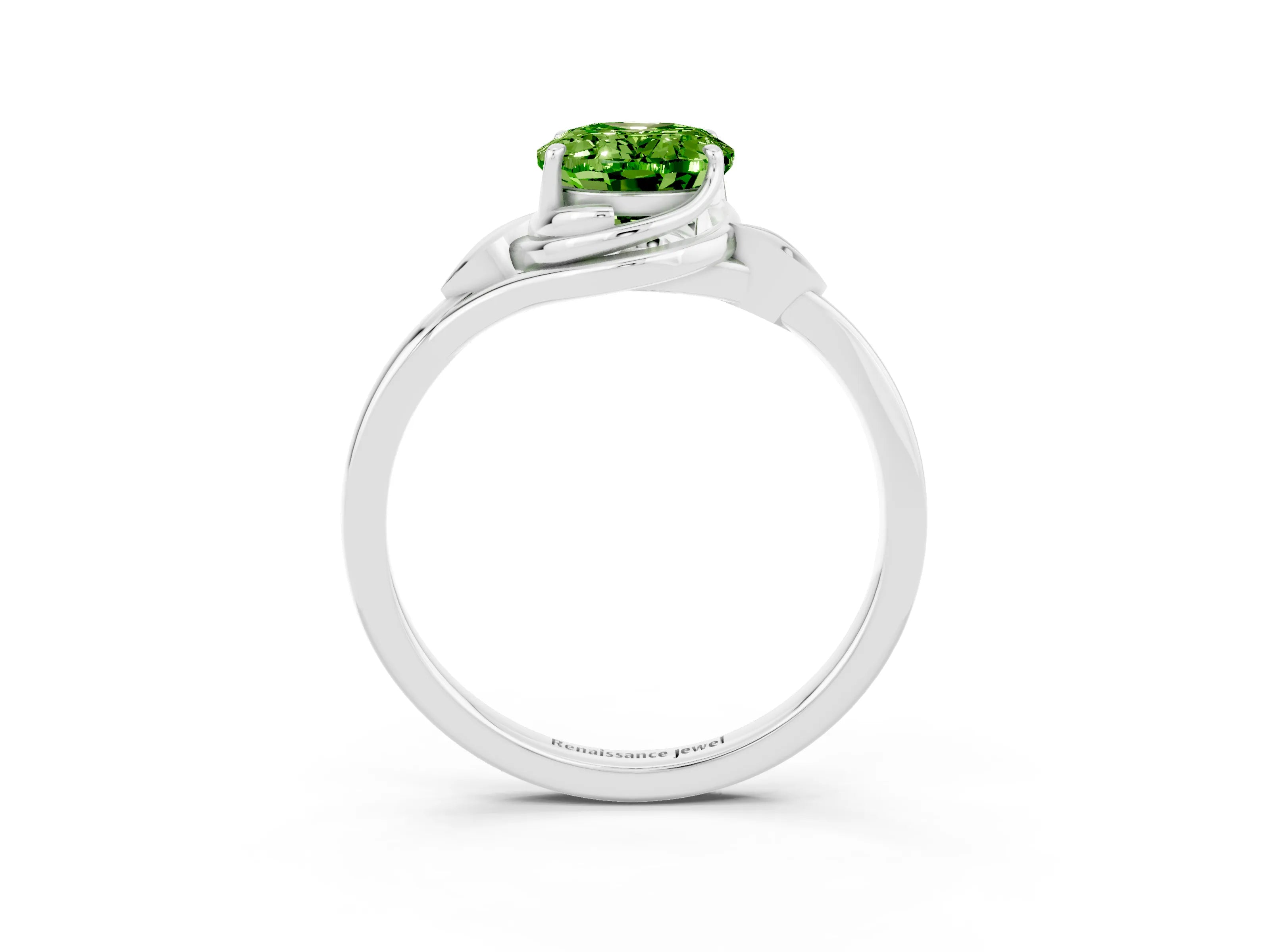 White gold Oval Cut Peridot Solitaire Ring with Twist Band and Four-Prong Setting_15