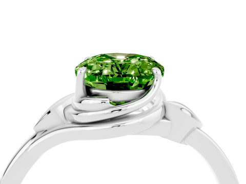 White gold Oval Cut Peridot Solitaire Ring with Twist Band and Four-Prong Setting_16