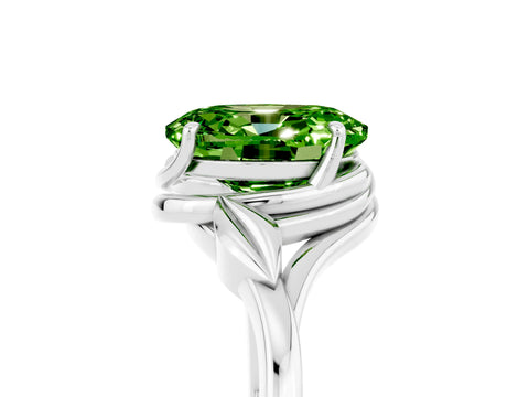 White gold Oval Cut Peridot Solitaire Ring with Twist Band and Four-Prong Setting_17