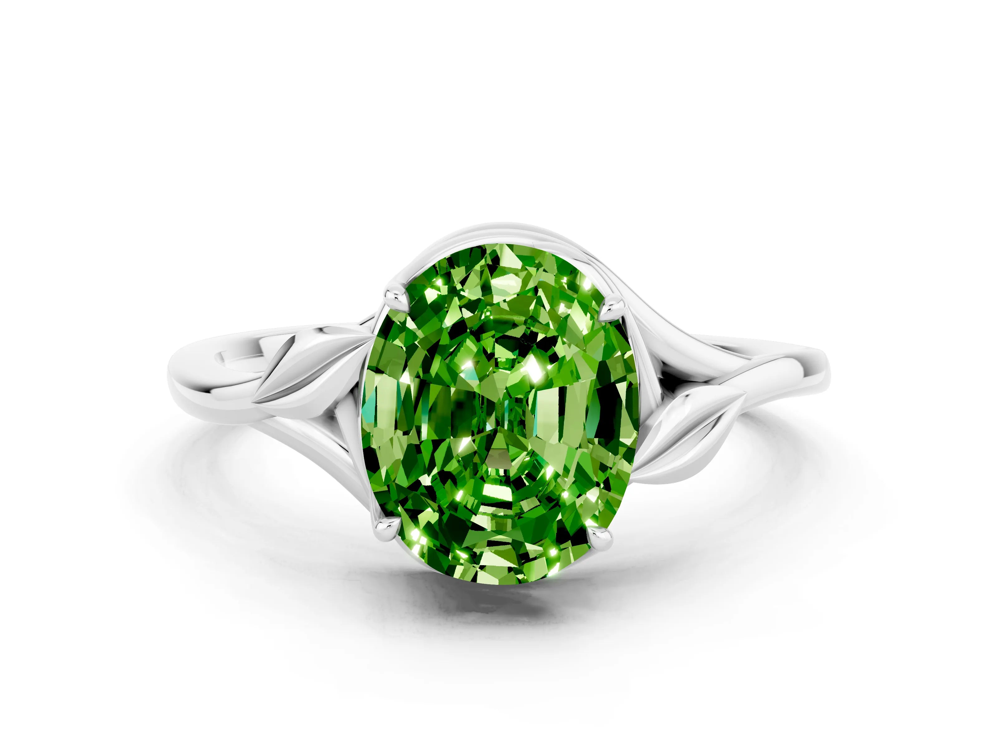 White gold Oval Cut Peridot Solitaire Ring with Twist Band and Four-Prong Setting_36
