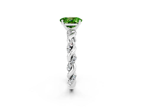 White gold Oval Cut Peridot Solitaire Ring with Twisted Band and Pavé Accents_2