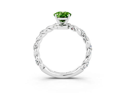 White gold Oval Cut Peridot Solitaire Ring with Twisted Band and Pavé Accents_3