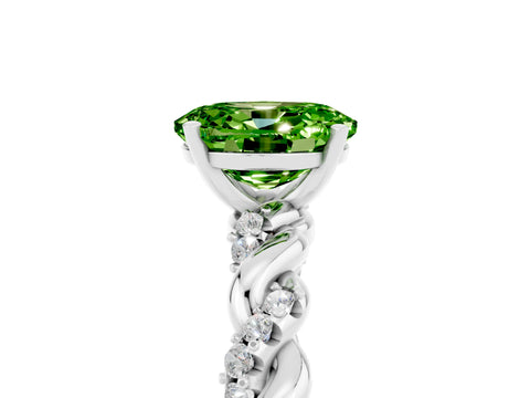 White gold Oval Cut Peridot Solitaire Ring with Twisted Band and Pavé Accents_5