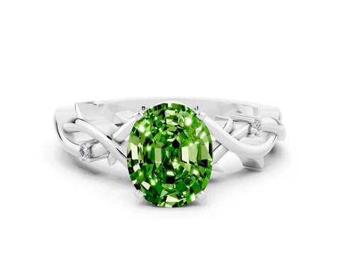 White gold Oval Cut Peridot Solitaire Ring with Twisted Band and Prong Setting_12