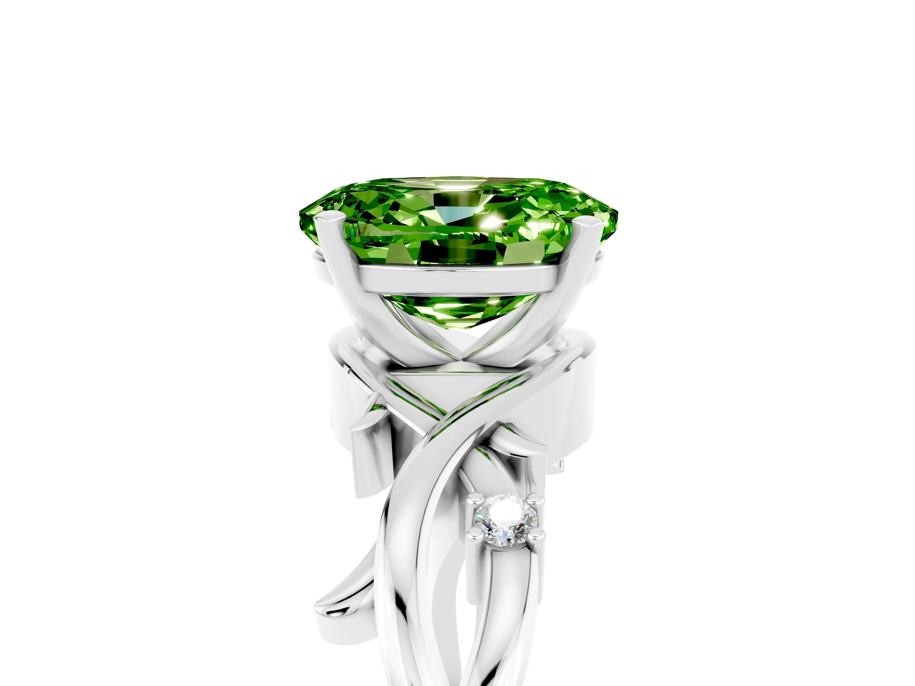 White gold Oval Cut Peridot Solitaire Ring with Twisted Band and Prong Setting_17