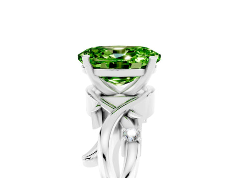 White gold Oval Cut Peridot Solitaire Ring with Twisted Band and Prong Setting_17