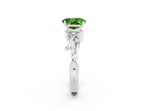 White gold Oval Cut Peridot Solitaire Ring with Twisted Band and Prong Setting_2