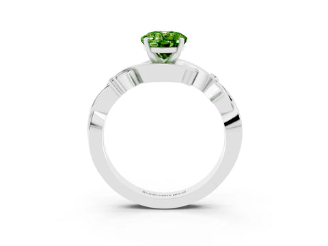 White gold Oval Cut Peridot Solitaire Ring with Twisted Band and Prong Setting_3