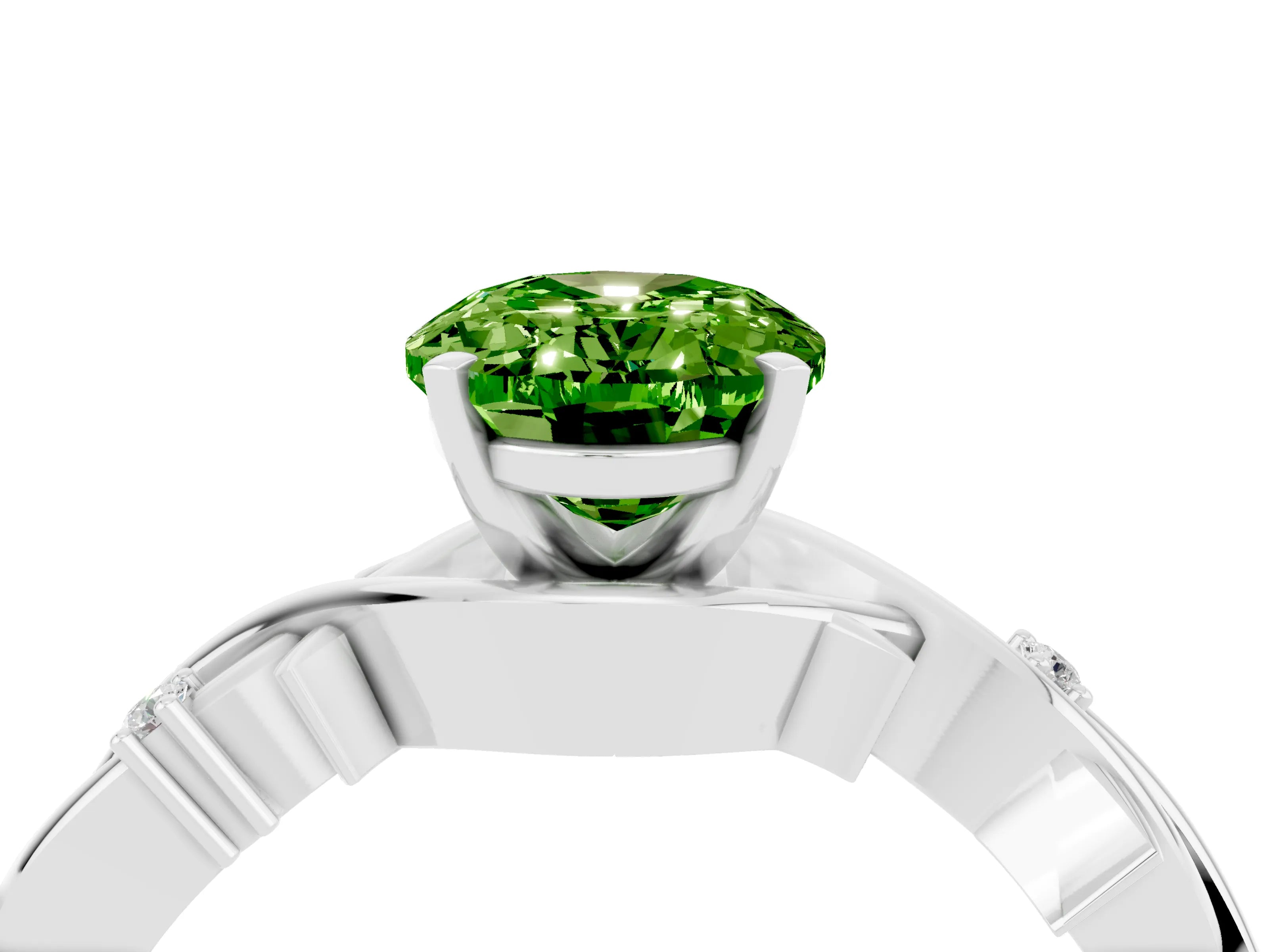 White gold Oval Cut Peridot Solitaire Ring with Twisted Band and Prong Setting_4