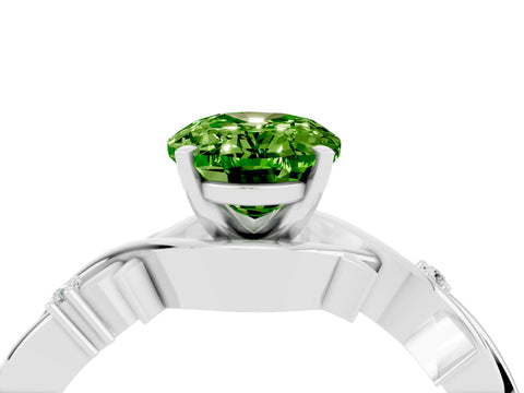 White gold Oval Cut Peridot Solitaire Ring with Twisted Band and Prong Setting_4