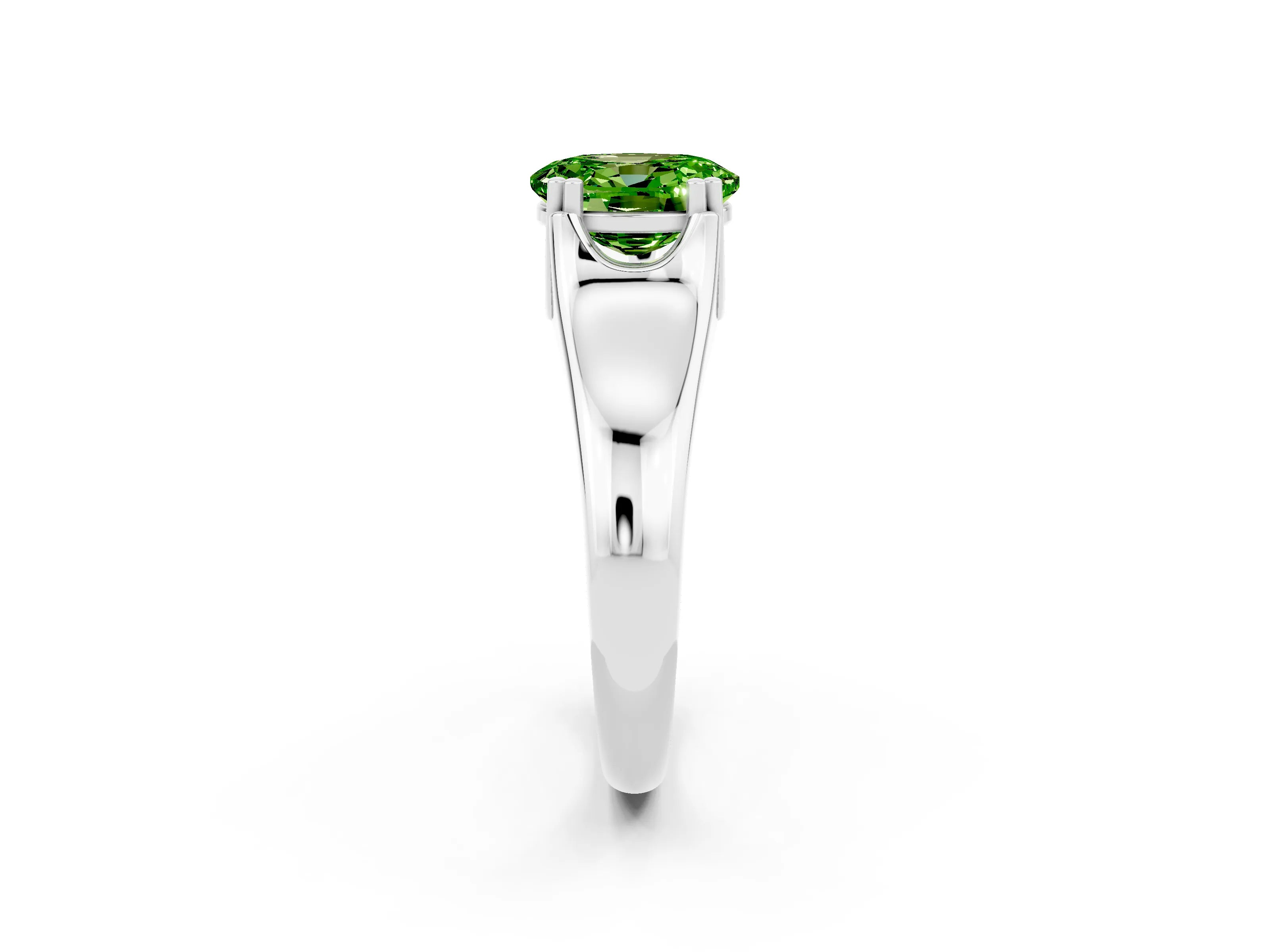 White gold Oval Cut Peridot Solitaire Ring with Wide Band and Prong Setting_2
