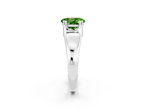 White gold Oval Cut Peridot Solitaire Ring with Wide Band and Prong Setting