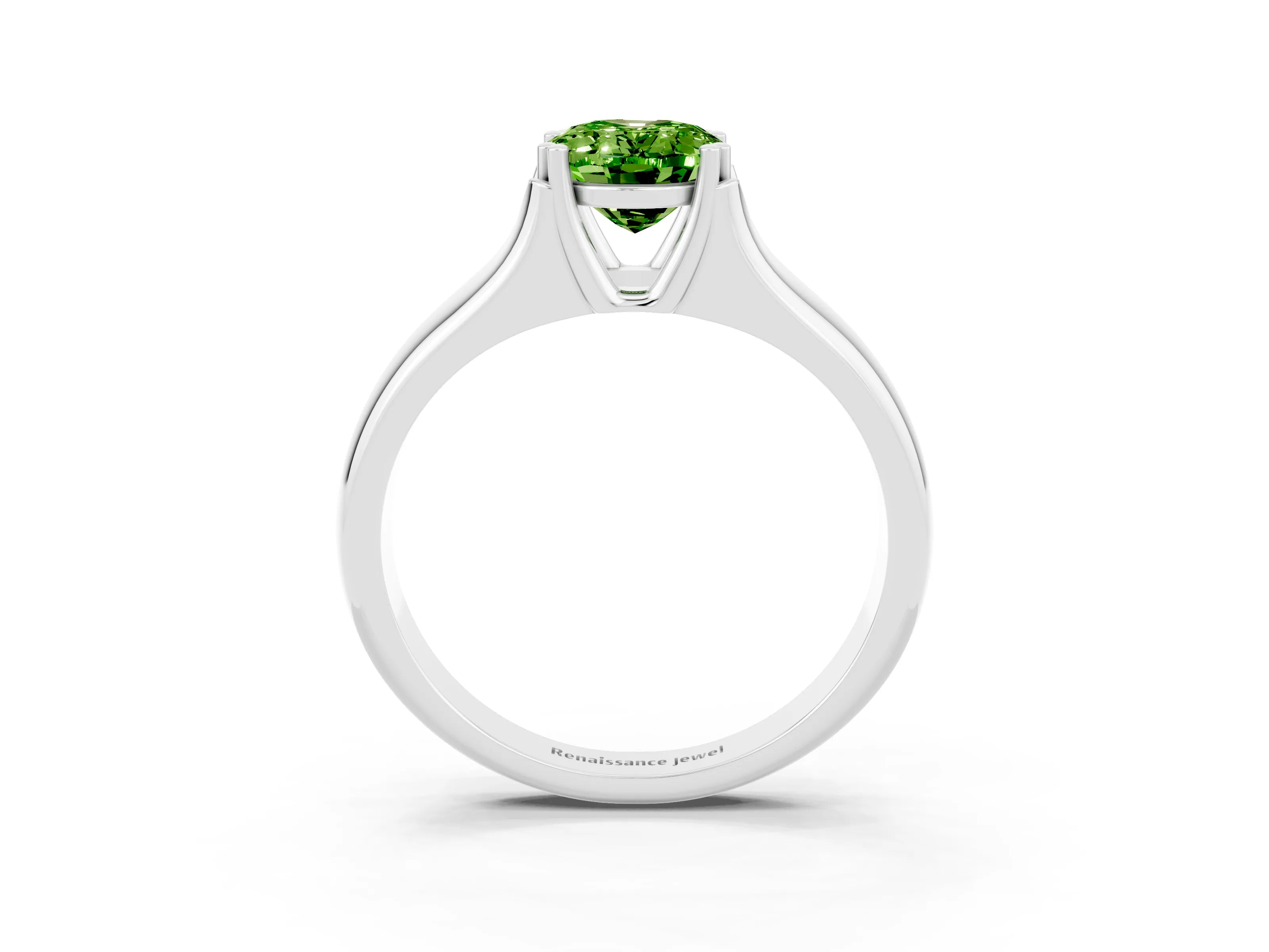 White gold Oval Cut Peridot Solitaire Ring with Wide Band and Prong Setting_3
