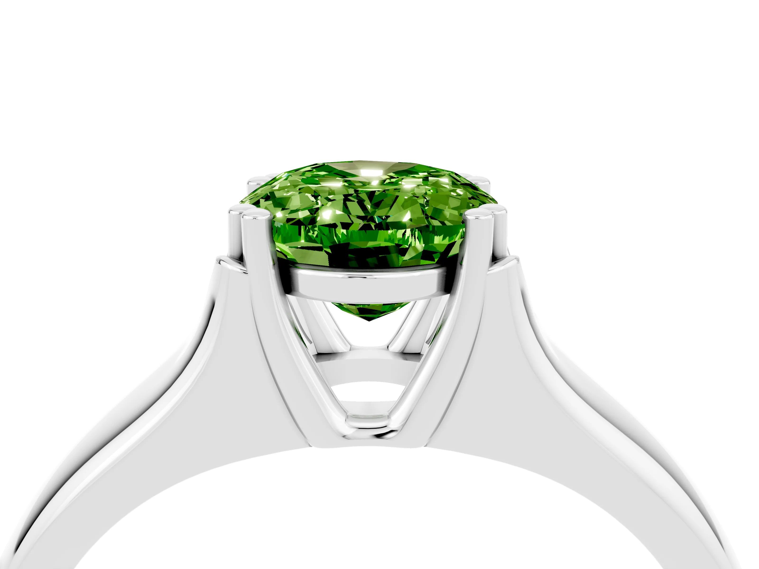 White gold Oval Cut Peridot Solitaire Ring with Wide Band and Prong Setting_4