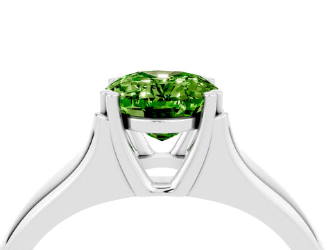 White gold Oval Cut Peridot Solitaire Ring with Wide Band and Prong Setting_4