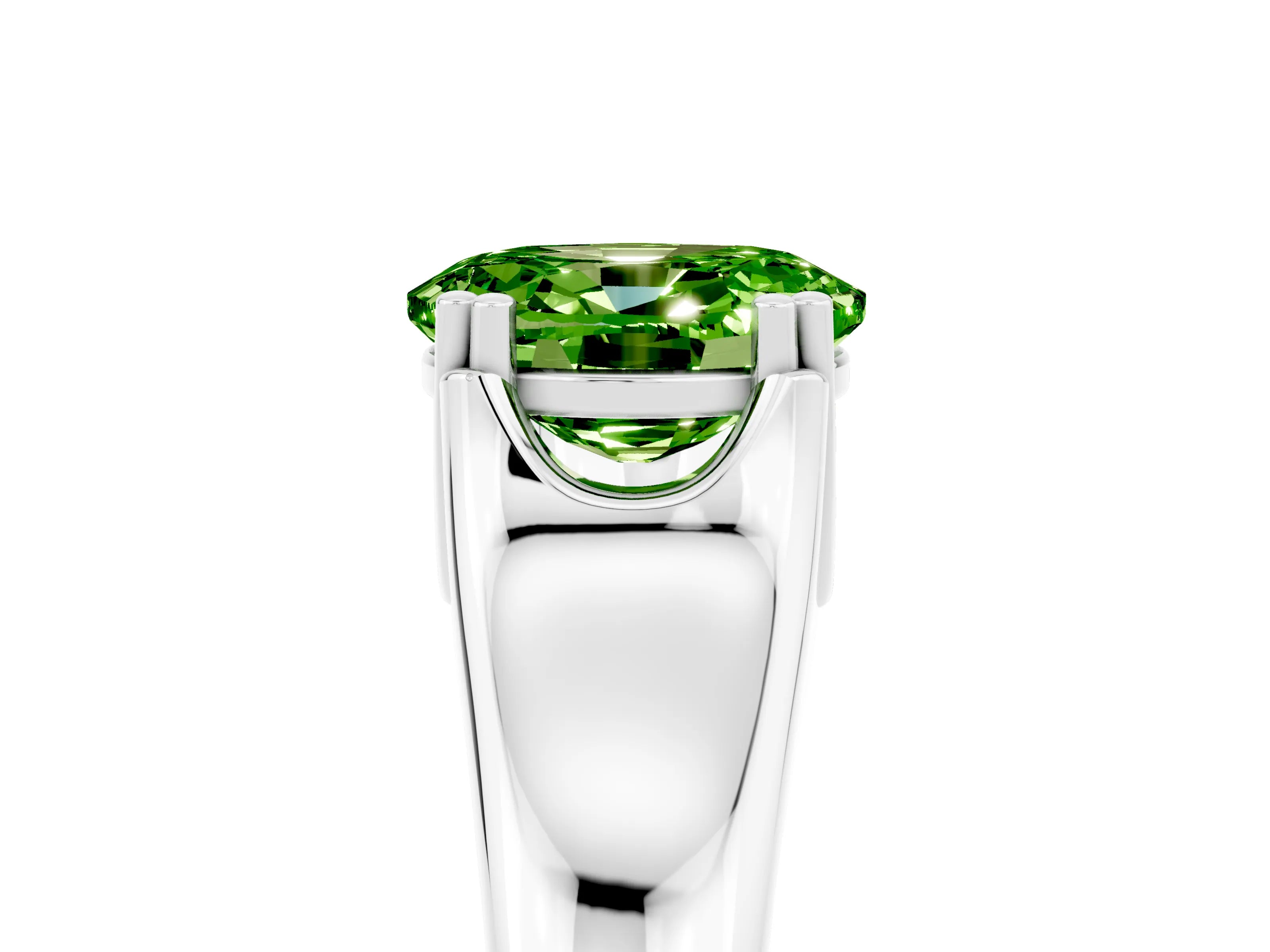 White gold Oval Cut Peridot Solitaire Ring with Wide Band and Prong Setting_5