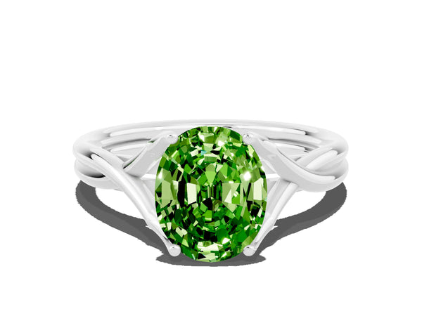 Silver Oval Cut Peridot Solitaire Twist Band Prong Setting Ring