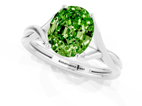 Silver Oval Cut Peridot Solitaire Twist Band Prong Setting Ring