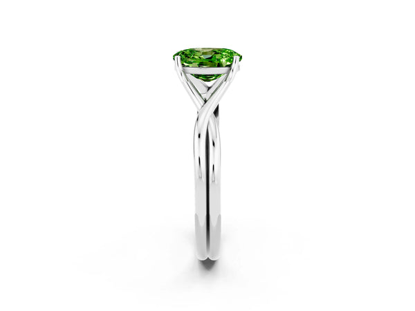 Platinum Oval Cut Peridot Solitaire Twist Band Prong Setting Ring