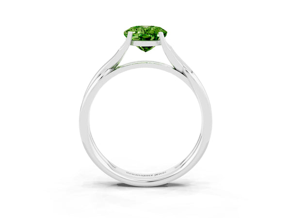 White gold Oval Cut Peridot Solitaire Twist Band Prong Setting Ring