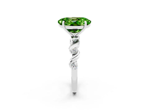 White gold Oval Cut Peridot Solitaire Twisted Band with Round  Accents and Prong Setting_14