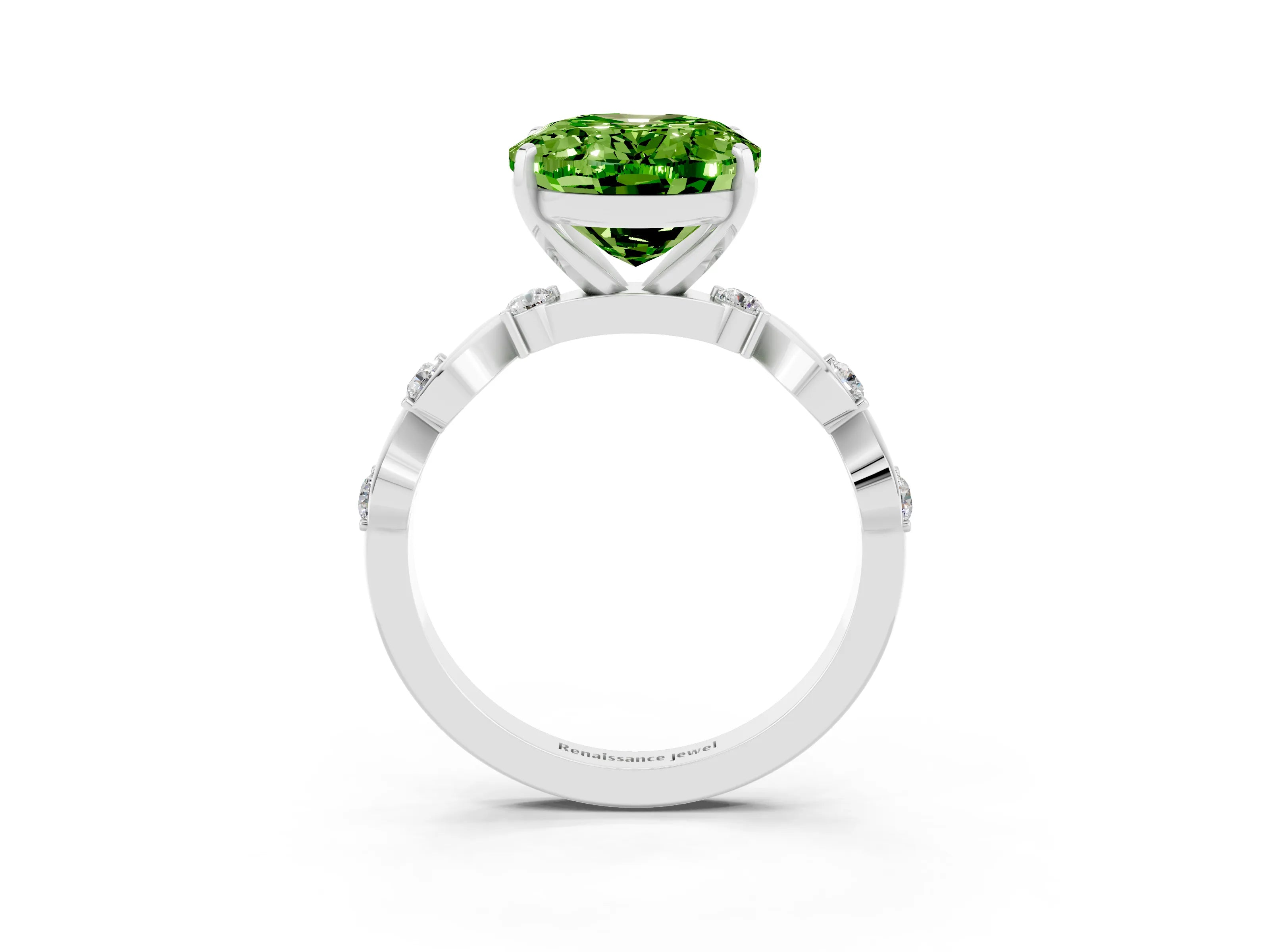 White gold Oval Cut Peridot Solitaire Twisted Band with Round  Accents and Prong Setting_15