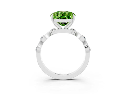 White gold Oval Cut Peridot Solitaire Twisted Band with Round  Accents and Prong Setting_15