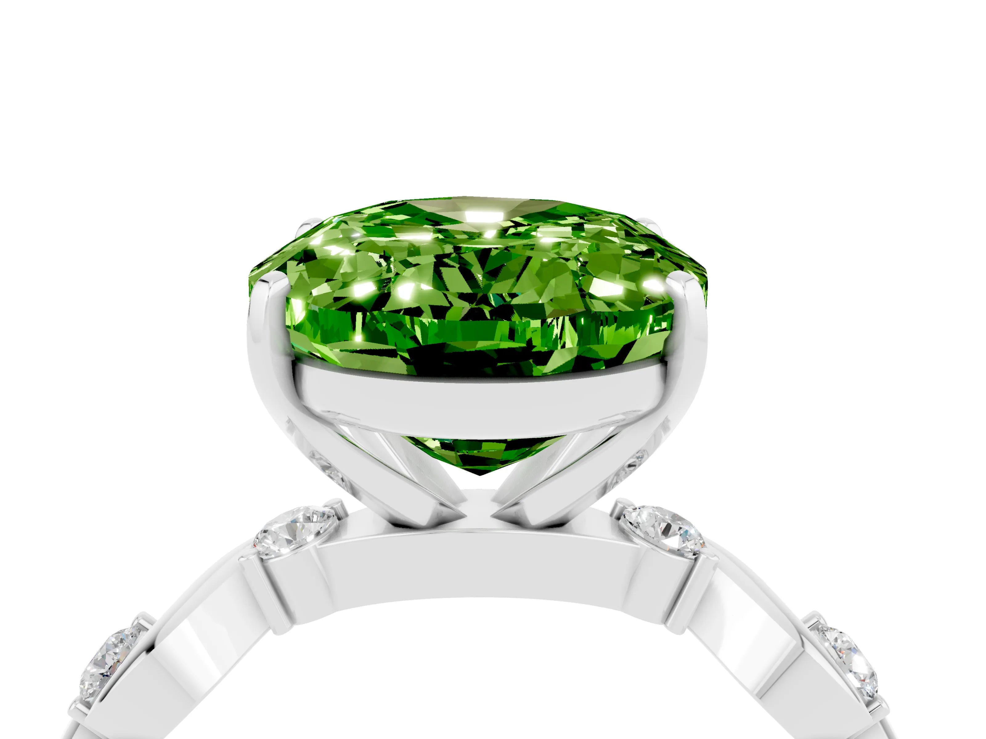 White gold Oval Cut Peridot Solitaire Twisted Band with Round  Accents and Prong Setting_16