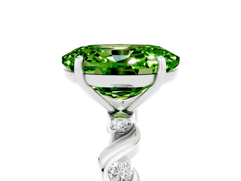 White gold Oval Cut Peridot Solitaire Twisted Band with Round  Accents and Prong Setting_17