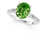 White gold Oval Cut Peridot Solitaire with Side Baguettes and Channel Set Band_1