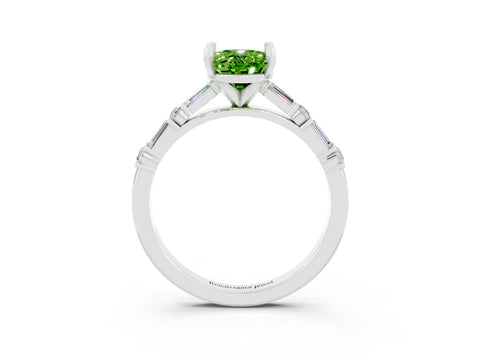 White gold Oval Cut Peridot Solitaire with Side Baguettes and Channel Set Band_3