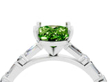 White gold Oval Cut Peridot Solitaire with Side Baguettes and Channel Set Band_4