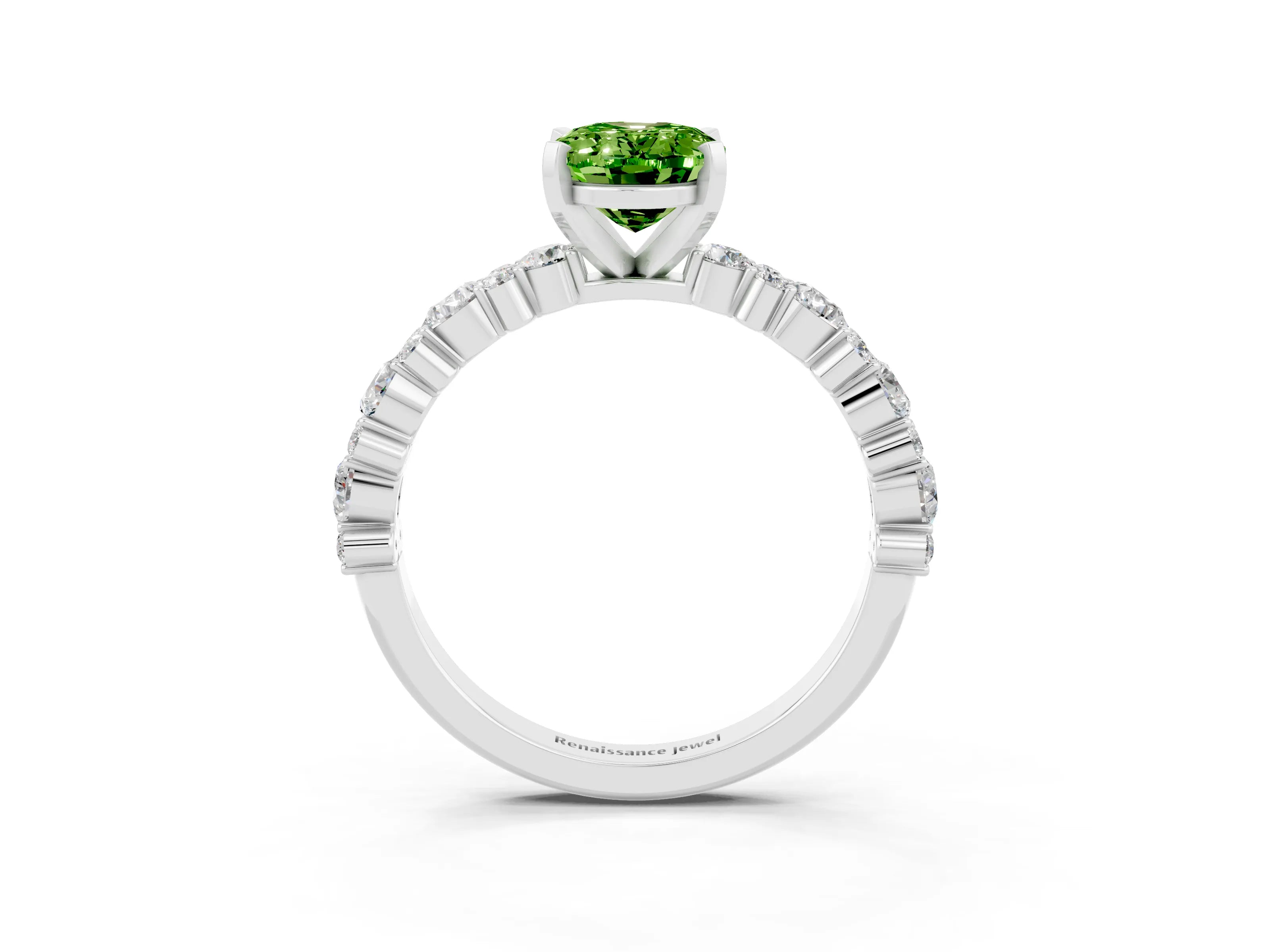 White gold Oval Cut Peridot Solitaire with Side Stones, Pave Band, Four-Prong Setting_39