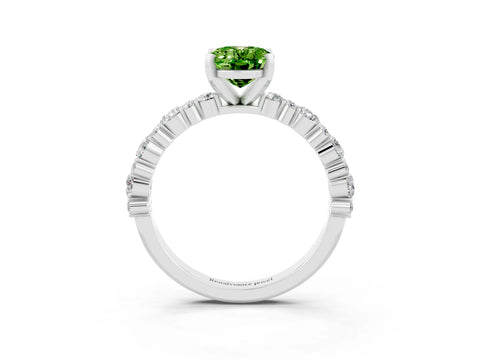 White gold Oval Cut Peridot Solitaire with Side Stones, Pave Band, Four-Prong Setting_39