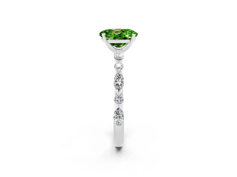 White gold Oval Cut Peridot Solitaire with Side Stones on a Pavé Band and Four-Prong Setting_2