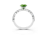 White gold Oval Cut Peridot Solitaire with Side Stones on a Pavé Band and Four-Prong Setting_3