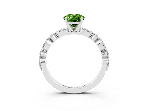 White gold Oval Cut Peridot Solitaire with Side Stones on a Pavé Band and Four-Prong Setting_3