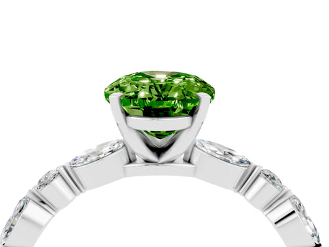 White gold Oval Cut Peridot Solitaire with Side Stones on a Pavé Band and Four-Prong Setting_4